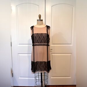 Pink and Black lace trimmed shift dress